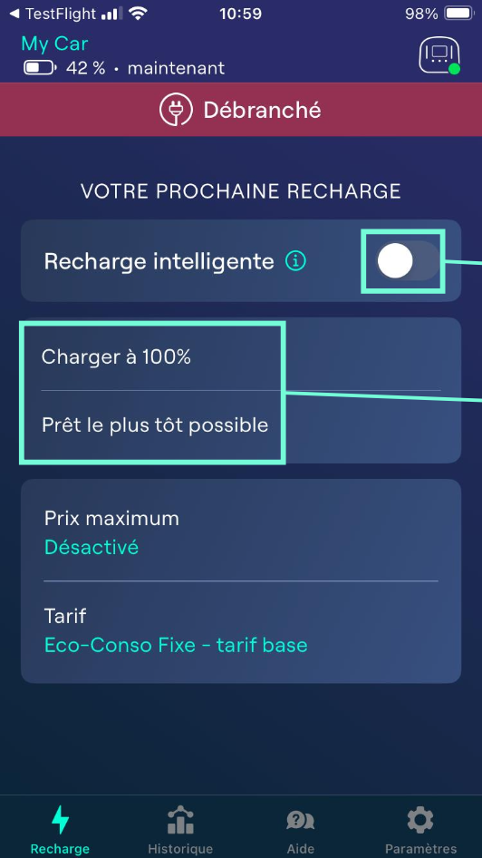 Comment configurer le mode de recharge de ma borne électrique Ohme ePod S sur l’application Ohme à Montauban (82) ?